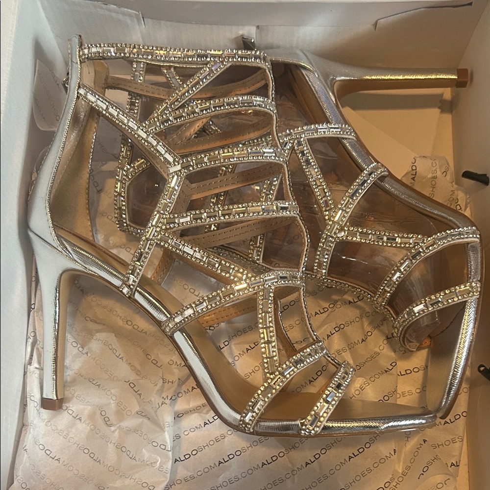 Aldo Women's Glittering Silver Cage Heels